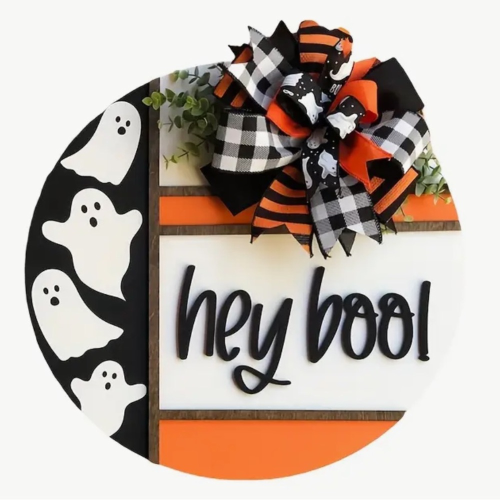 Hey Boo Halloween Welcome Door Sign